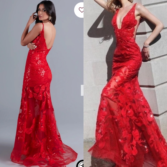 Jovani Red Lace Evening Gown - Picture 5 of 16